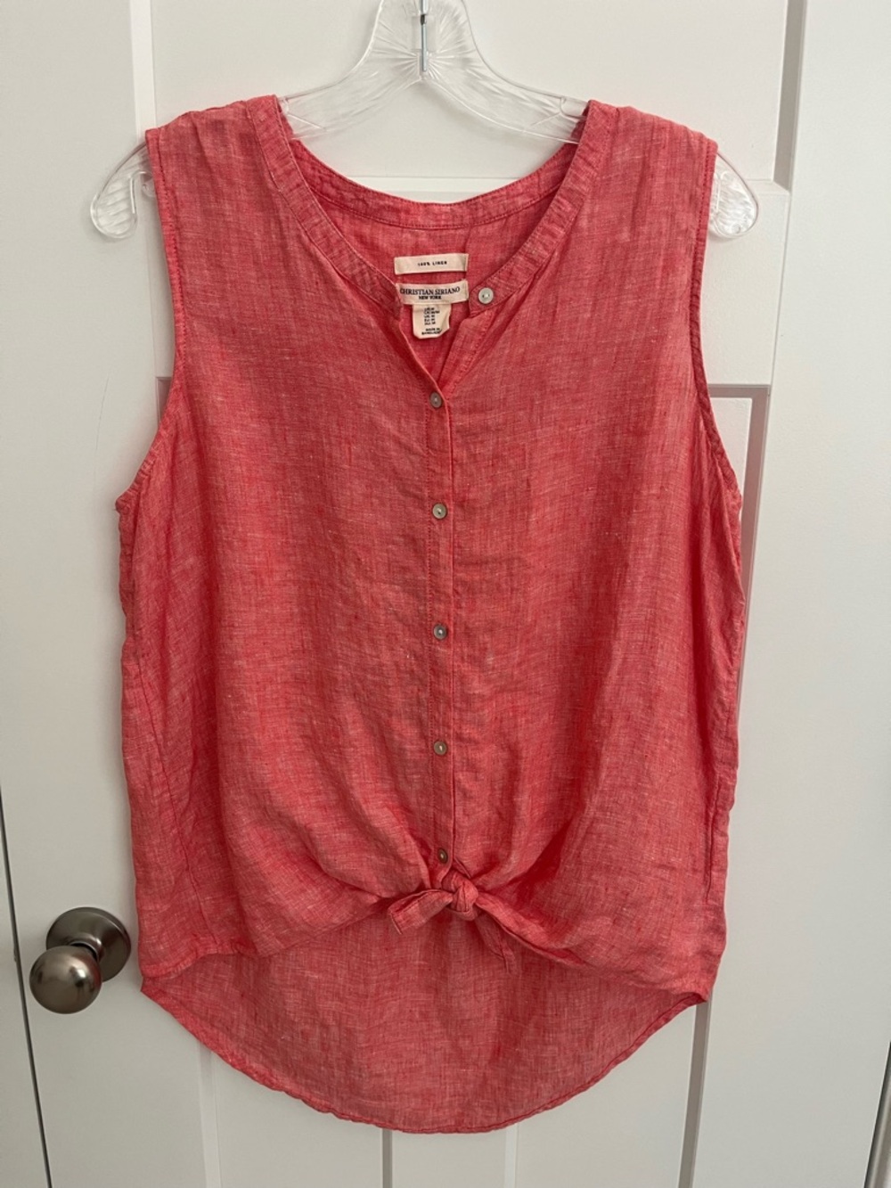 Christian Siriano 100% Linen Tie Front Tank Top Coral Pink Sleeveless Blouse M
